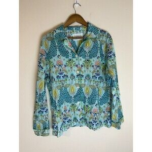 The Cats Pajamas Safari Top Peacock Print Lounge Sleepwear Night Shirt L